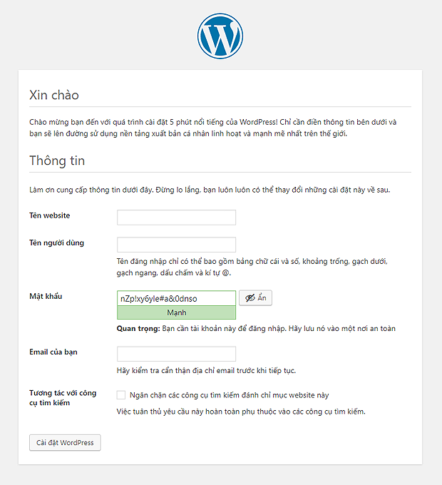 Cài đặt Wordpress