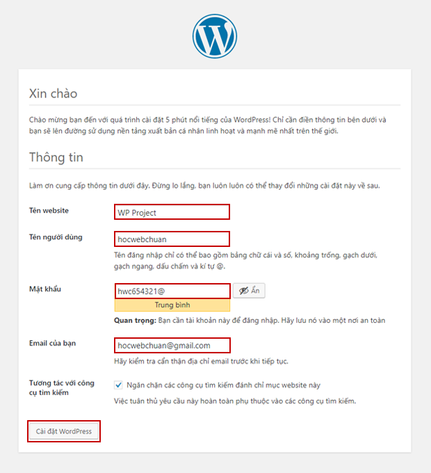 Cài đặt Wordpress